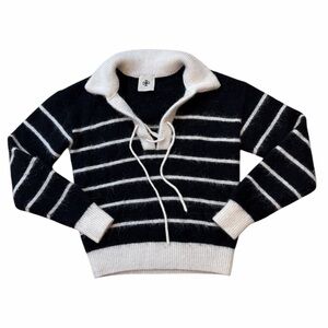 The . Garment Alapaca and Wool Blend Black and White Striped Sweater